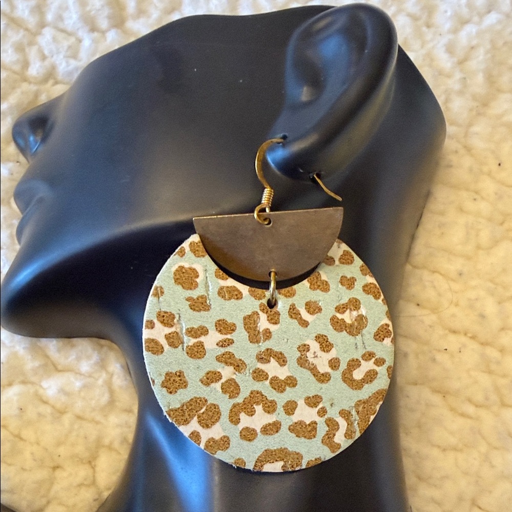 Gold-Tone & Mint Leopard Round Drop Earrings - Women Jewelry